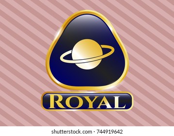  Gold emblem with planet, saturn icon and Royal text inside