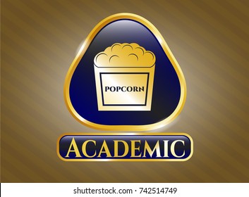  Gold emblem with popcorn icon and Academic text inside