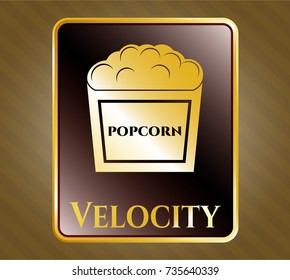  Gold emblem with popcorn icon and Velocity text inside
