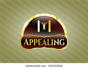  Gold emblem with pull up icon and Appealing text inside