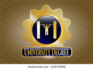  Gold emblem with pull up icon and University Degree text inside