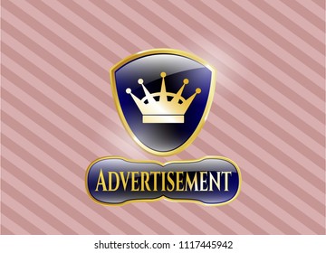  Gold emblem with queen crown icon and Advertisement text inside