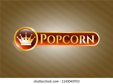  Gold emblem with queen crown icon and Popcorn text inside