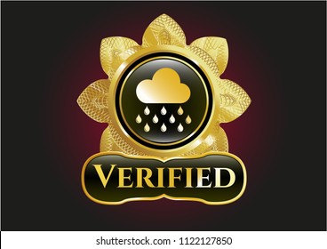  Gold emblem with rain icon and Verified text inside