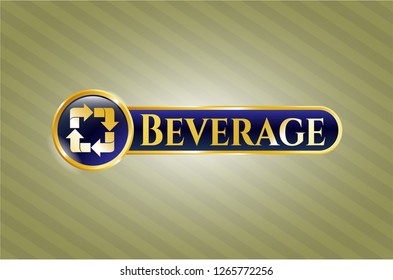  Gold emblem with recycle icon and Beverage text inside