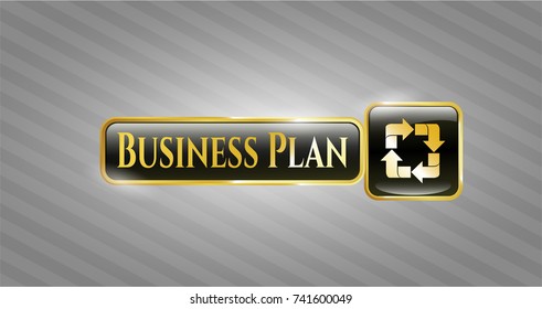  Gold emblem with recycle icon and Business Plan text inside