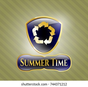  Gold emblem with recycle icon and Summer Time text inside