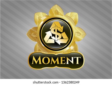  Gold emblem with recycling business icon and Moment text inside