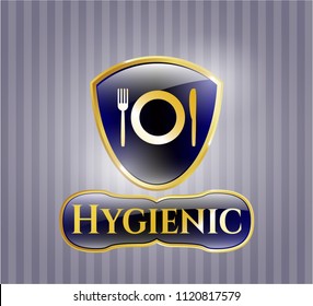  Gold emblem with restaurant icon and Hygienic text inside
