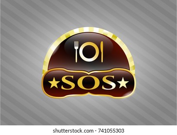  Gold emblem with restaurant icon and SOS text inside