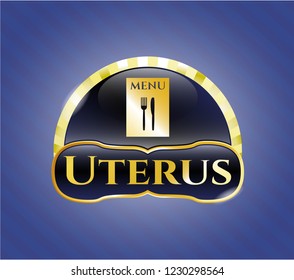  Gold emblem with restaurant menu icon and Uterus text inside