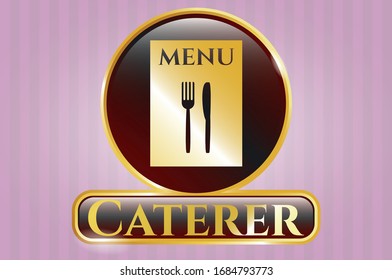  Gold emblem with restaurant menu icon and Caterer text inside