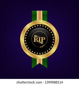 gold emblem with rip. Rip emblem with ribon and  elegant curl. luxury label.