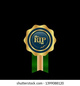 gold emblem with rip. Rip emblem with ribon and  elegant curl. luxury label.
