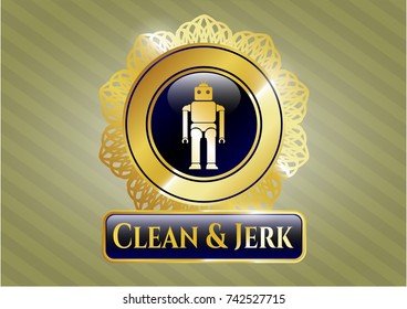  Gold emblem with robot icon and Clean & Jerk text inside