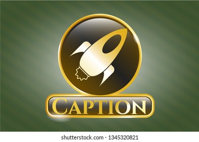  Gold emblem with rocket icon and Caption text inside