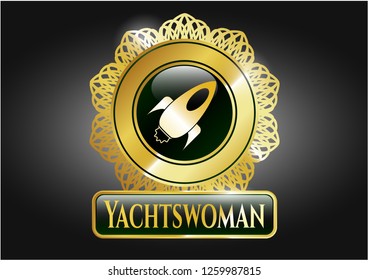  Gold emblem with rocket icon and Yachtswoman text inside