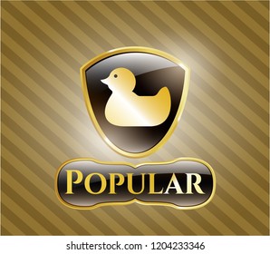  Gold emblem with rubber duck icon and Popular text inside