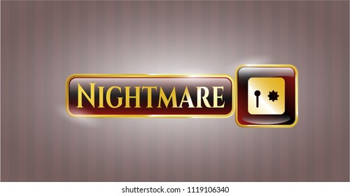  Gold emblem with safe, safety deposit box icon and Nightmare text inside