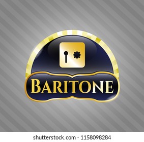  Gold emblem with safe, safety deposit box icon and Baritone text inside