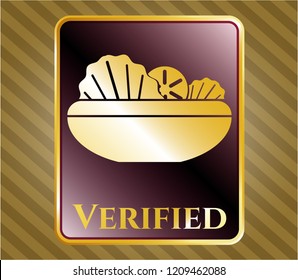  Gold emblem with salad icon and Verified text inside