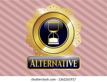  Gold emblem with sand clock icon and Alternative text inside