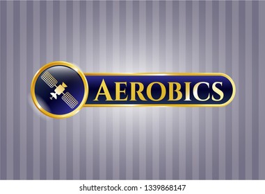  Gold emblem with satelite icon and Aerobics text inside