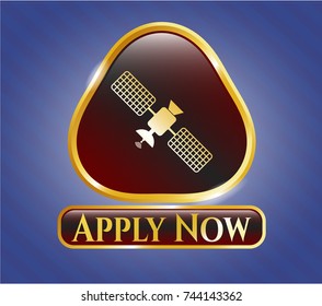  Gold emblem with satelite icon and Apply Now text inside