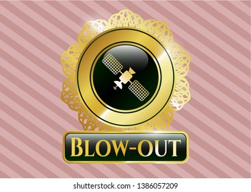  Gold emblem with satelite icon and Blow-out text inside
