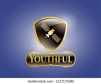  Gold emblem with satelite icon and Youthful text inside