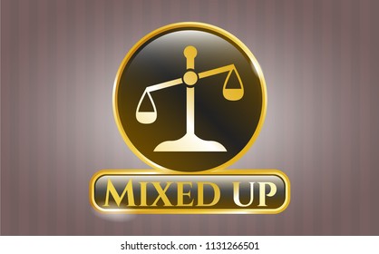  Gold emblem with scale icon and Mixed up text inside