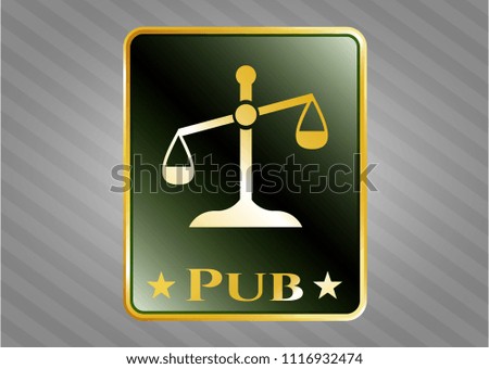 Gold emblem with scale icon and Pub text inside