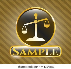  Gold emblem with scale icon and Sample text inside