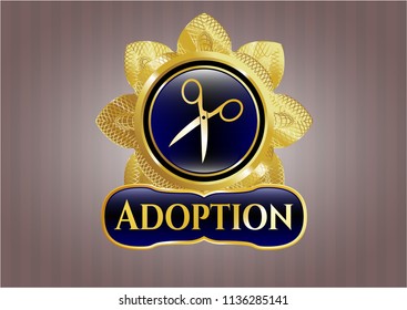  Gold emblem with scissors icon and Adoption text inside