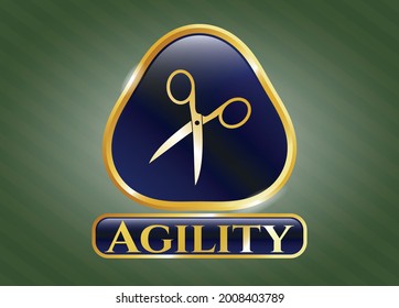 Gold emblem with scissors icon and Agility text inside