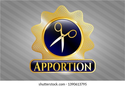  Gold emblem with scissors icon and Apportion text inside