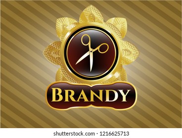  Gold emblem with scissors icon and Brandy text inside
