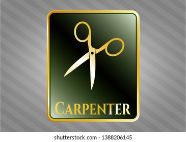  Gold emblem with scissors icon and Carpenter text inside