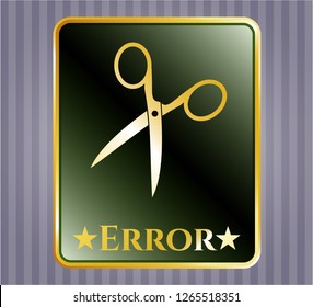  Gold emblem with scissors icon and Error text inside