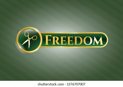  Gold emblem with scissors icon and Freedom text inside