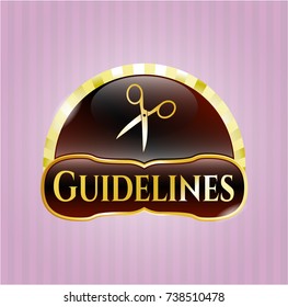  Gold emblem with scissors icon and Guidelines text inside
