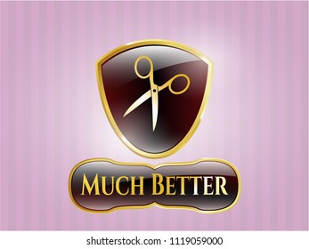  Gold emblem with scissors icon and Much Better text inside