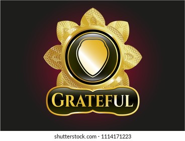  Gold emblem with shield icon and Grateful text inside