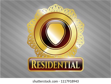 Gold emblem with shield icon and Residential text inside