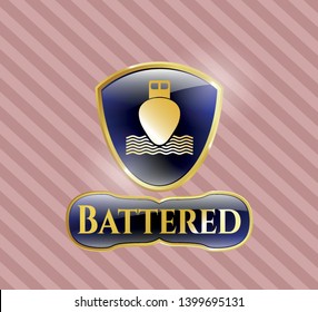  Gold emblem with ship icon and Battered text inside