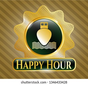  Gold emblem with ship icon and Happy Hour text inside