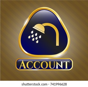  Gold emblem with shower icon and Account text inside