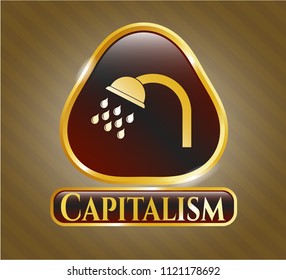  Gold emblem with shower icon and Capitalism text inside