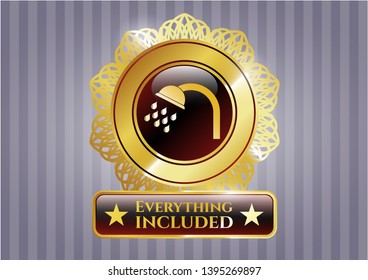  Gold emblem with shower icon and Everything included text inside