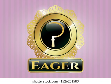  Gold emblem with sickle icon and Eager text inside